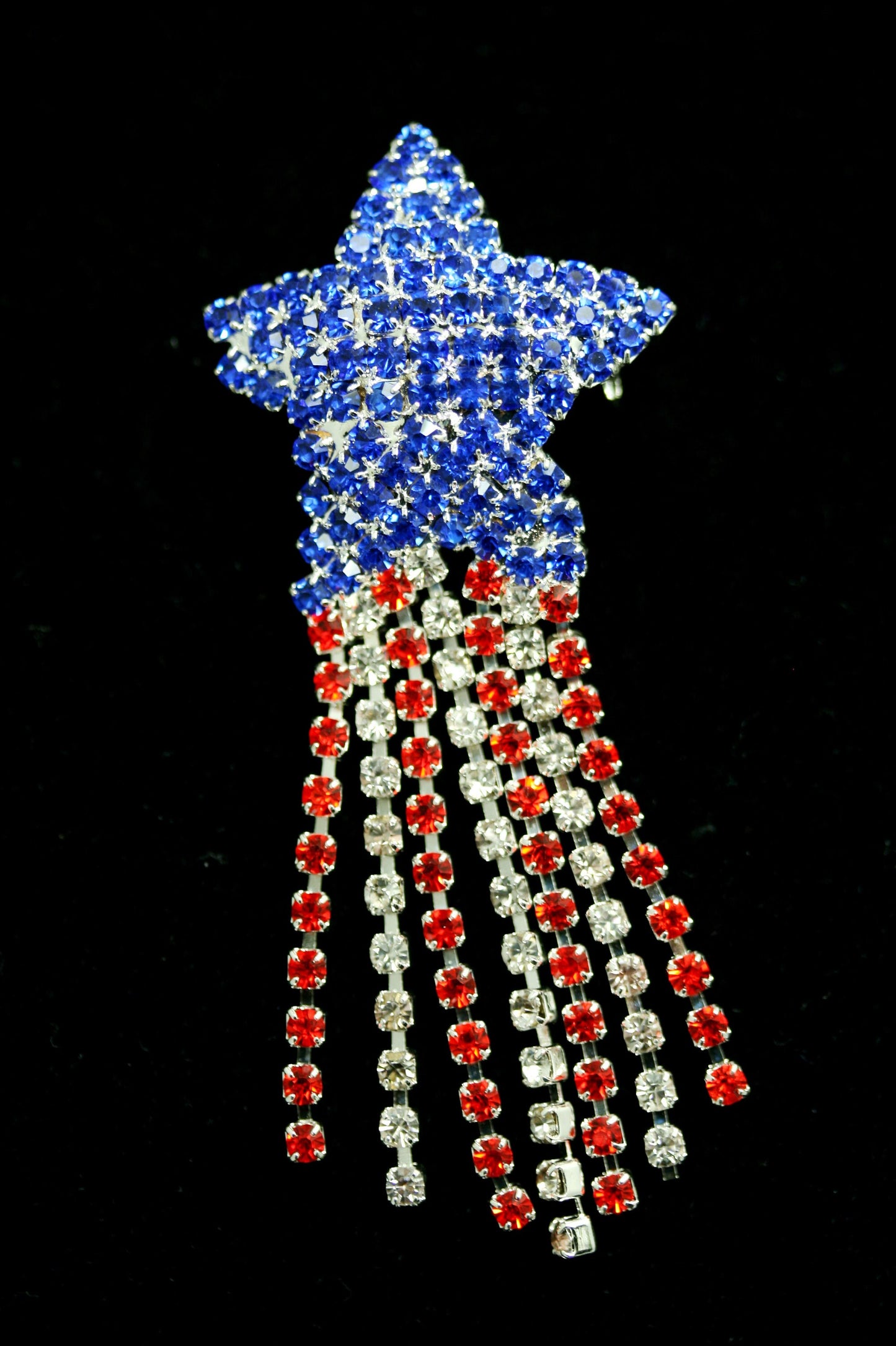Crystal Shooting Star Brooch Red White Blue Rhinestone Shooting Star Pin USA Patriotic 4th of July Independence Day Gift,
