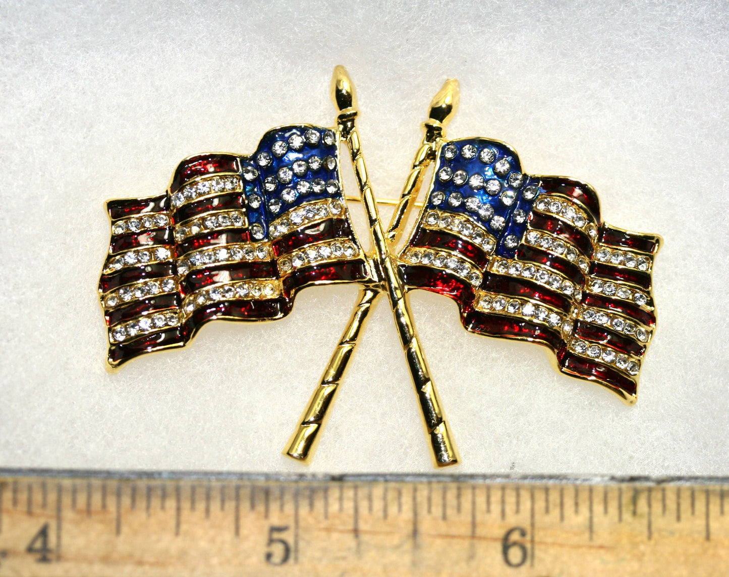 Vintage Double AMERICAN FLAG Rhinestone Brooch Pin USA Patriotic