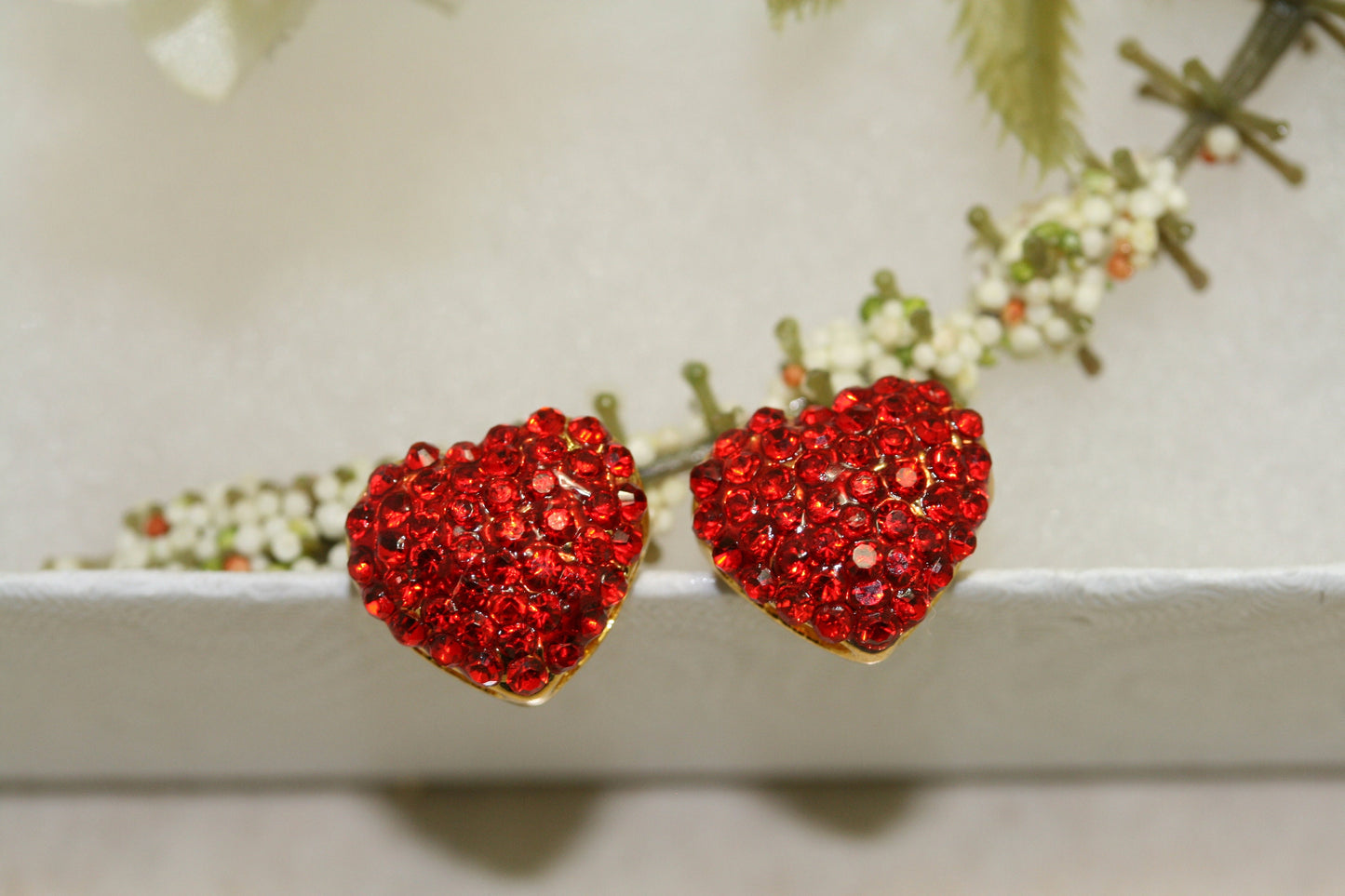 Red Rhinestone Heart Stud Earrings Valentine's Day Gift Earrings Red Jewel Small Heart Earrings Bling Heart Earrings Red
