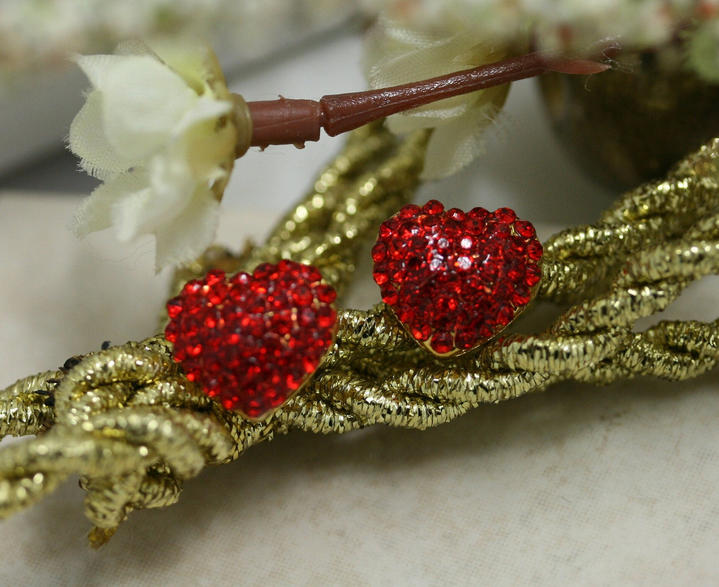 Red Rhinestone Heart Stud Earrings Valentine's Day Gift Earrings Red Jewel Small Heart Earrings Bling Heart Earrings Red