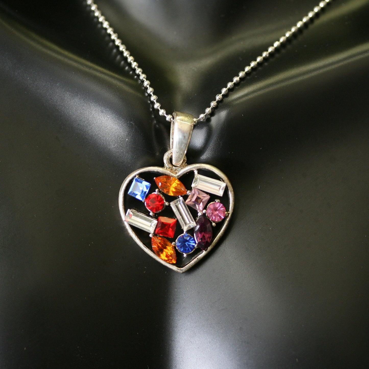 Vintage Valentine's day Crystal Rhinestone Heart Pendant Valentine's Heart Necklace Gift for Her