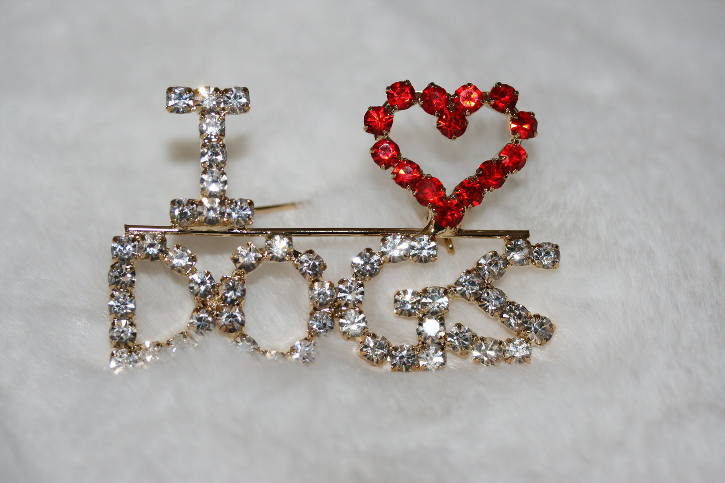 I Love Dogs Red Crystal Heart Brooch Silver Tone Rhinestone Puppy Dog Pin