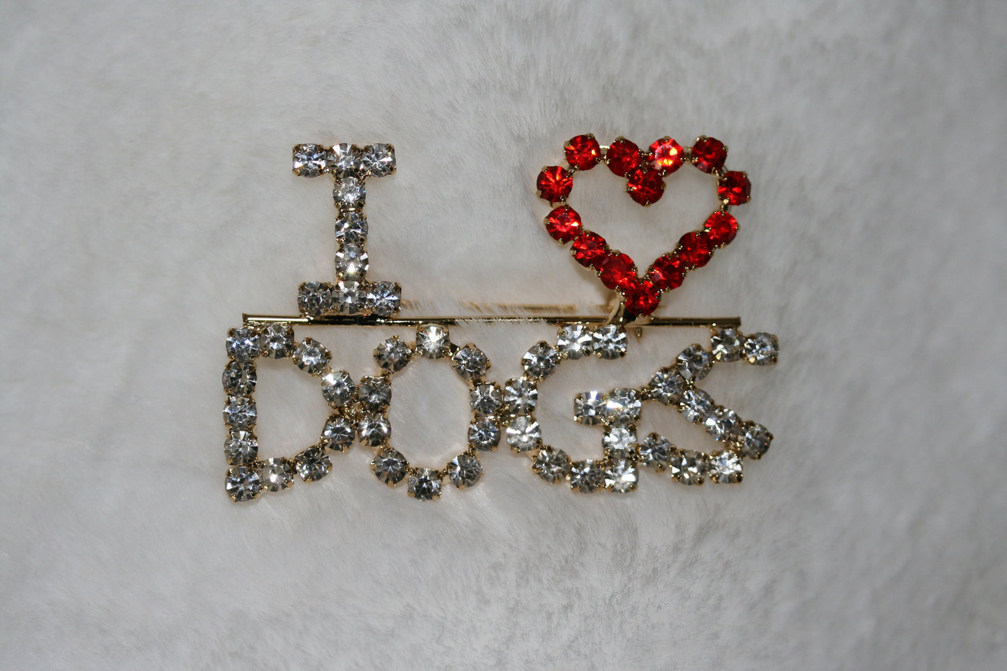 I Love Dogs Red Crystal Heart Brooch Silver Tone Rhinestone Puppy Dog Pin