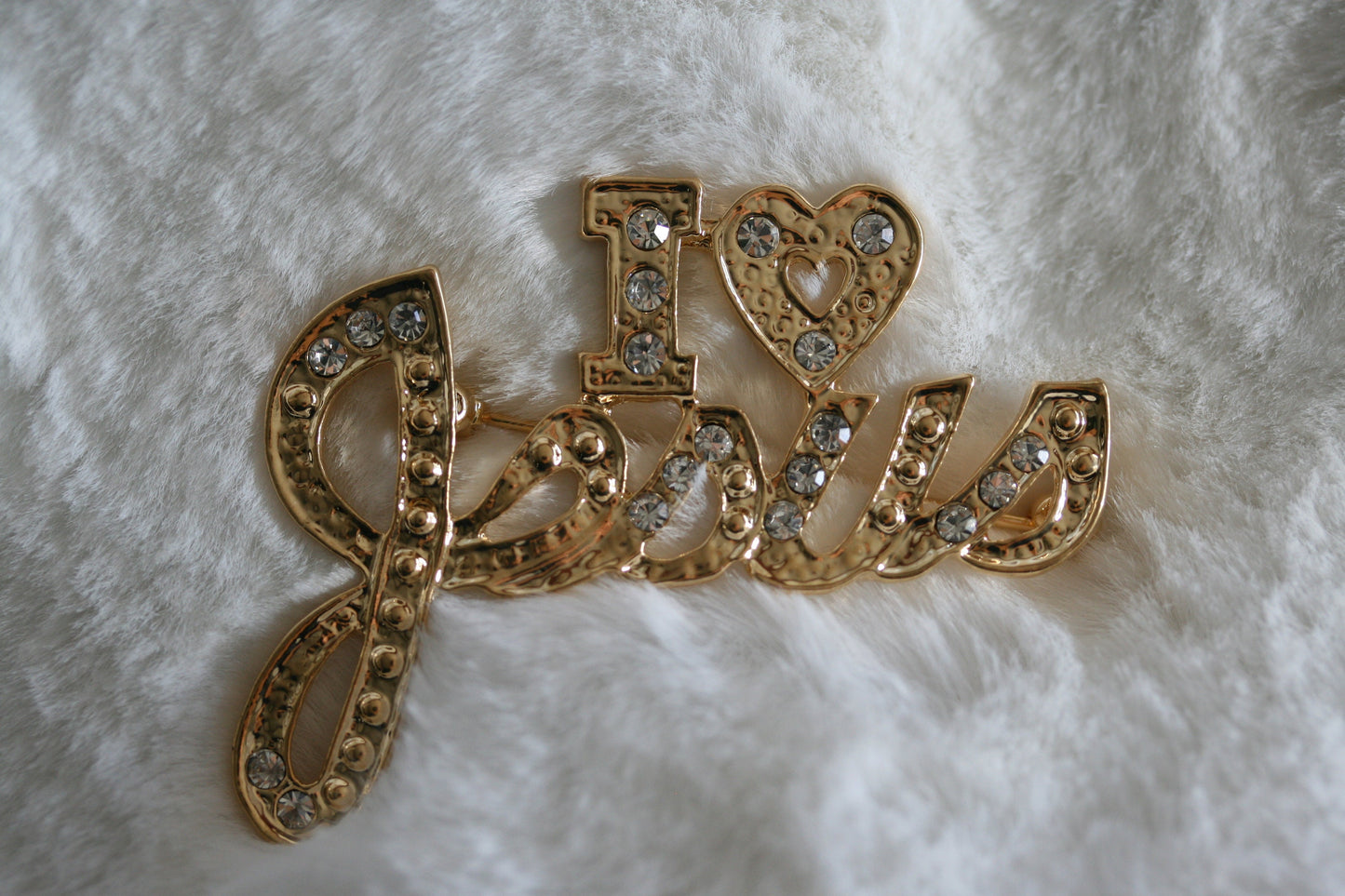 Rhinestone I Love Jesus Pin Brooch Austrian Crystal Handmade "I Love Jesus" Lapel Pin