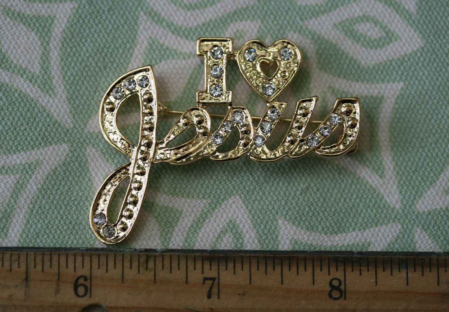 Rhinestone I Love Jesus Pin Brooch Austrian Crystal Handmade "I Love Jesus" Lapel Pin