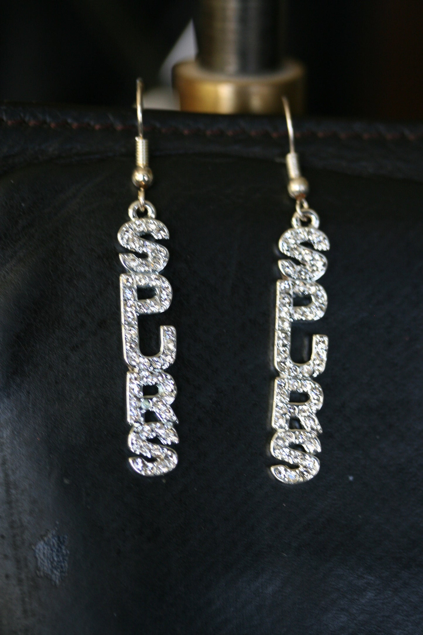 San Antonio SPURS Earrings Rhinestone Word SPURS Earrings. SPURS Dangle Earrings