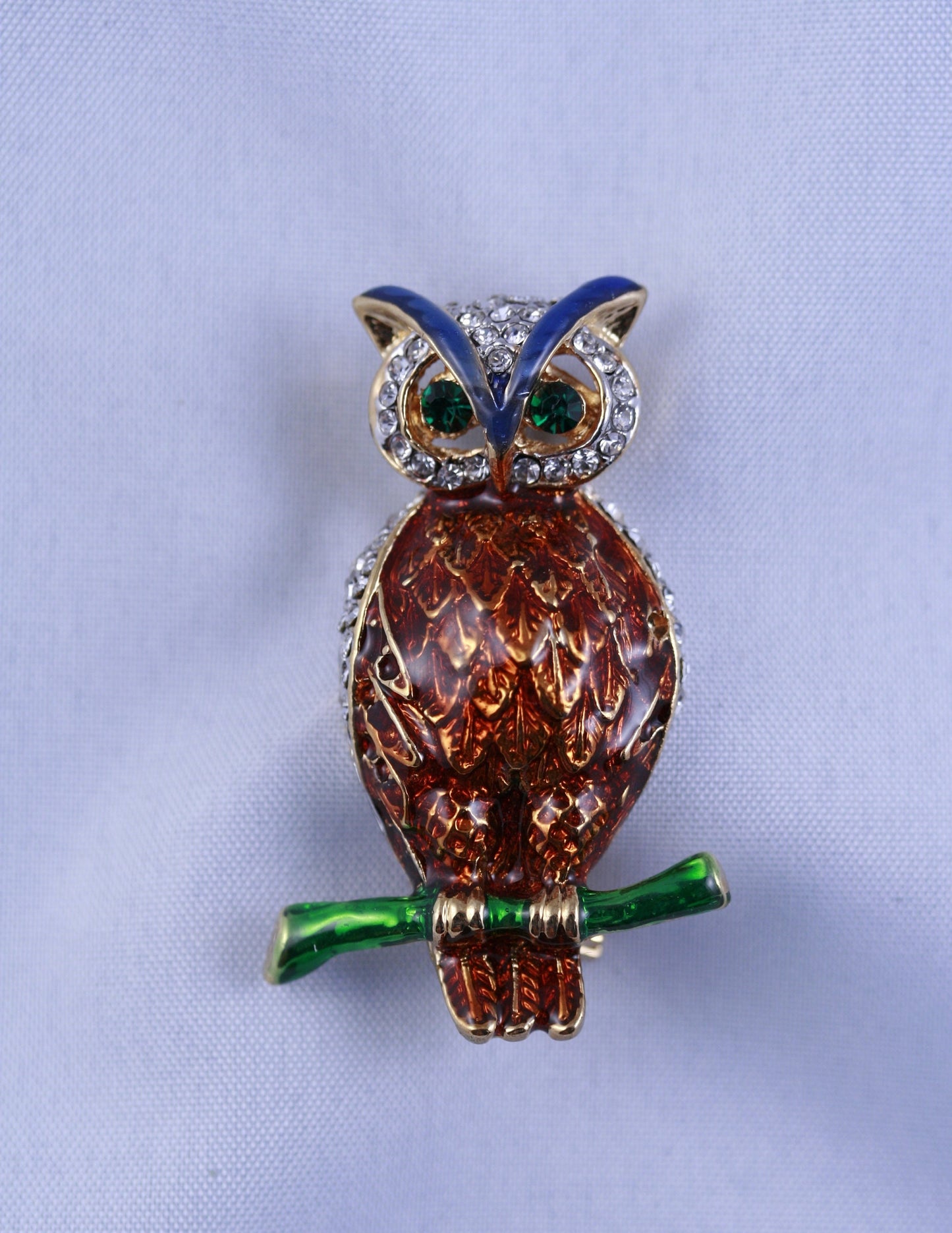 Antique Multicolored Crystal Rhinestone Perched Owl Branch Pin Brooch Costume Jewelry, Gift For Her