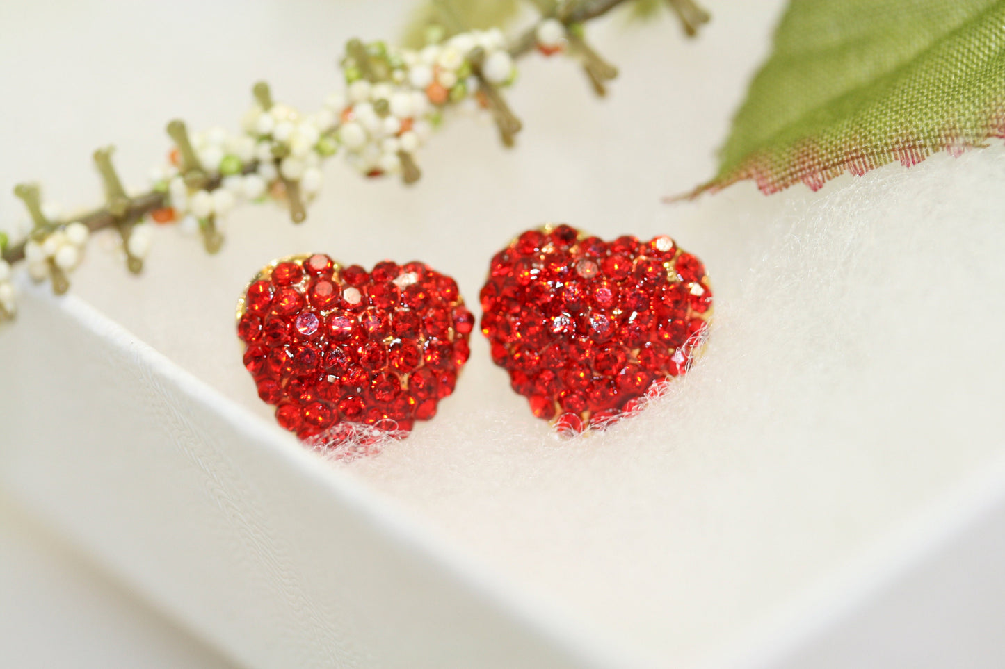 Red Rhinestone Heart Stud Earrings Valentine's Day Gift Earrings Red Jewel Small Heart Earrings Bling Heart Earrings Red