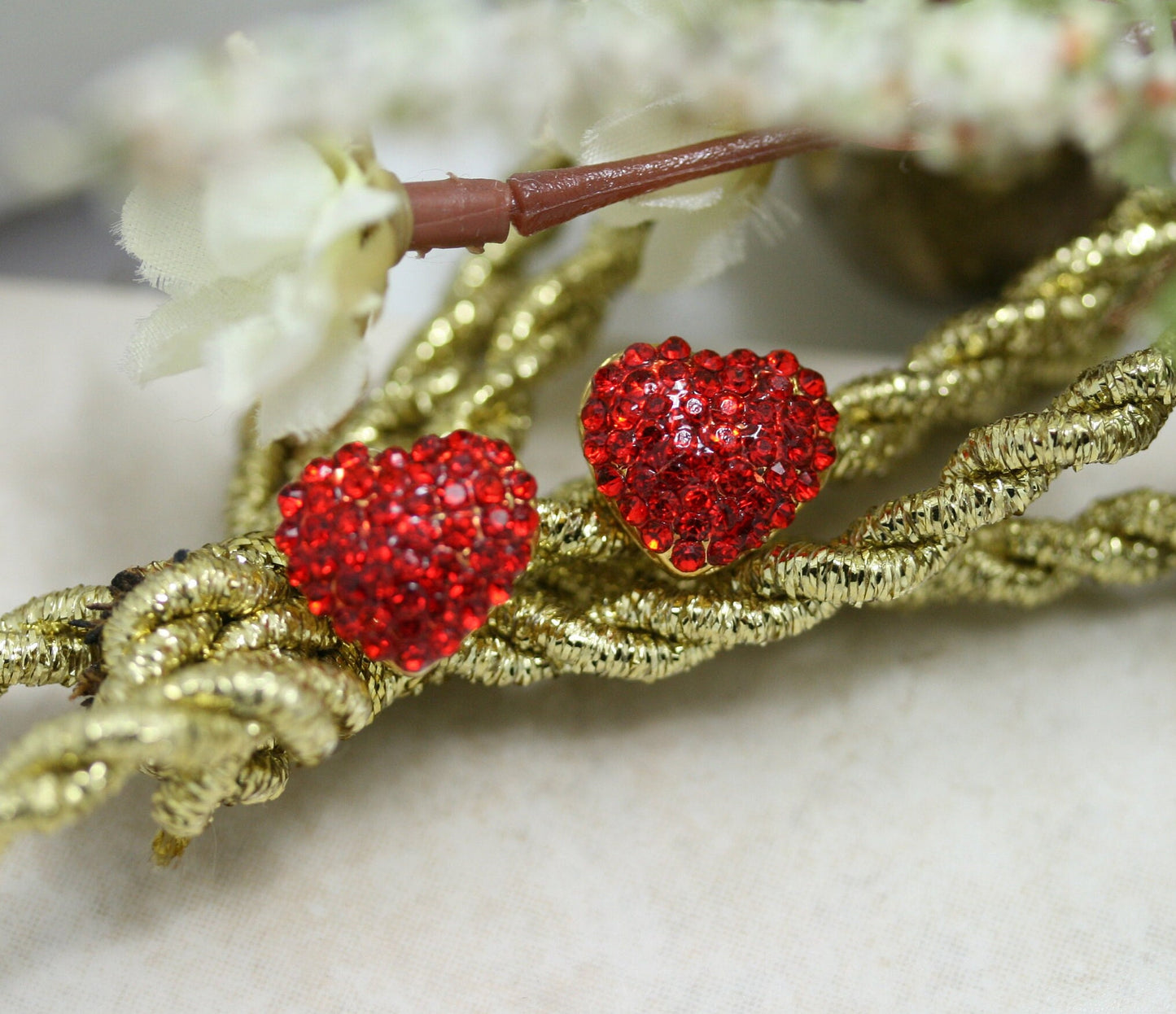 Red Rhinestone Heart Stud Earrings Valentine's Day Gift Earrings Red Jewel Small Heart Earrings Bling Heart Earrings Red