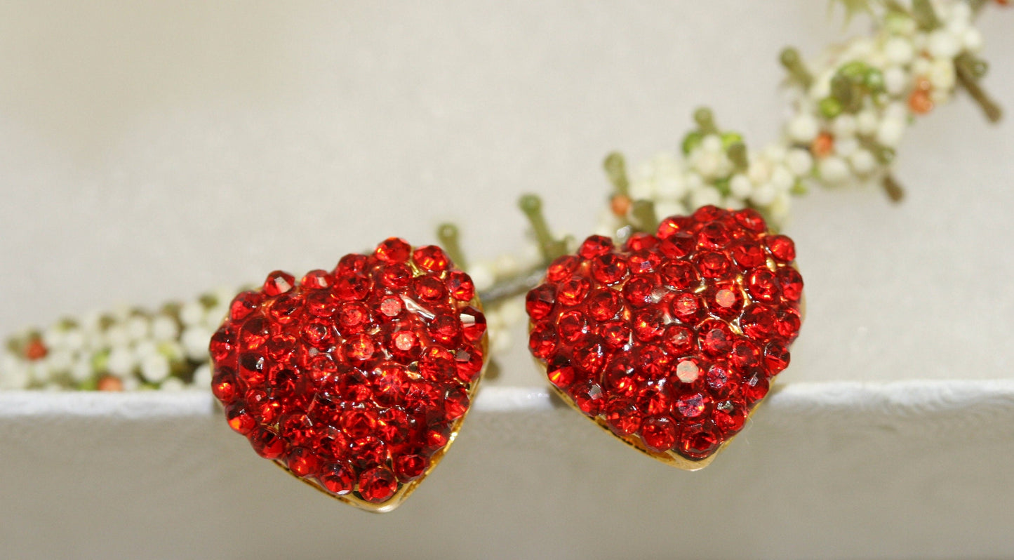 Red Rhinestone Heart Stud Earrings Valentine's Day Gift Earrings Red Jewel Small Heart Earrings Bling Heart Earrings Red