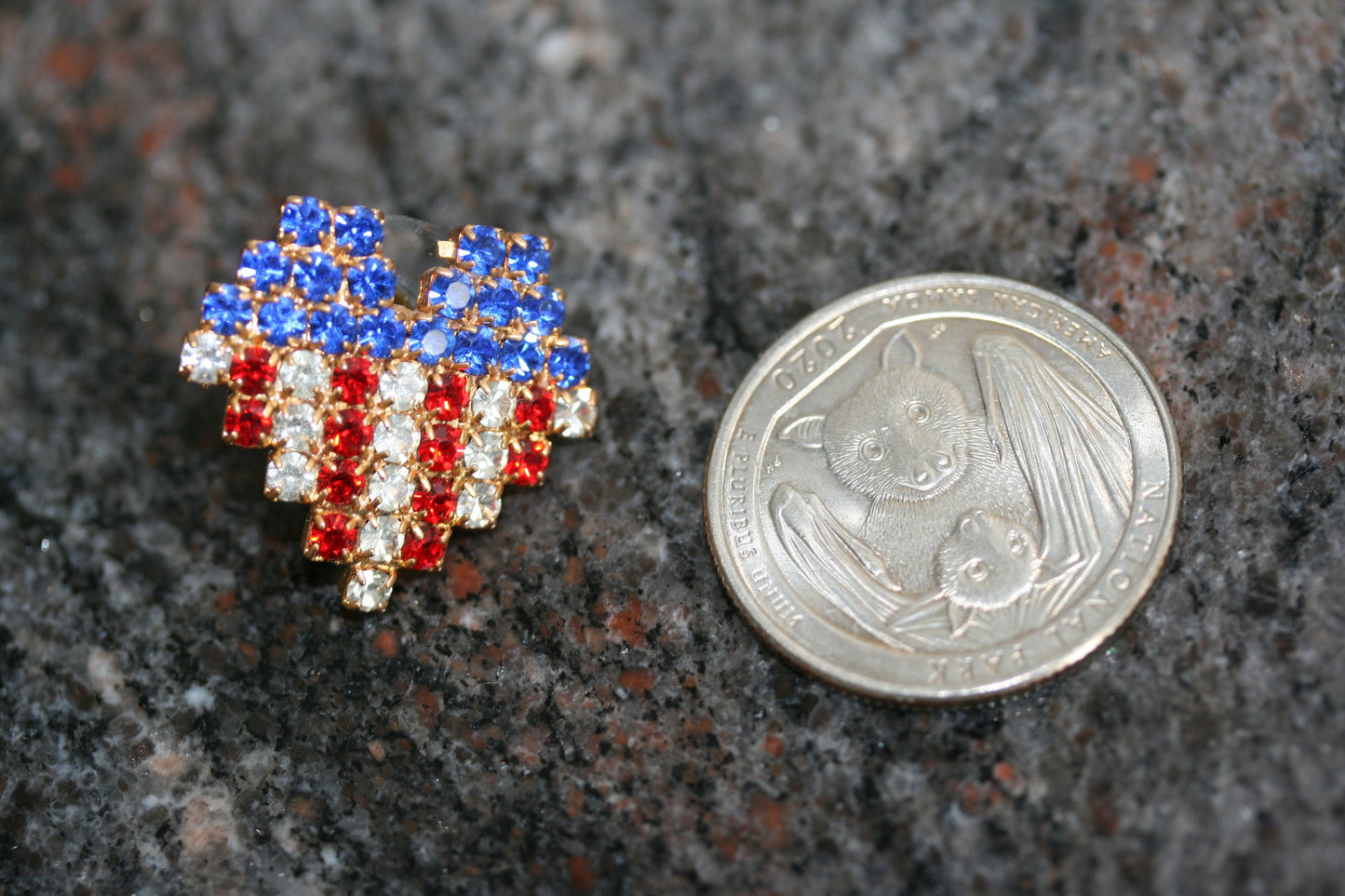 Rhinestone Embellished American USA Flag Heart Stud Earring Gold-Tone patriotic USA Flag Heart Earrings