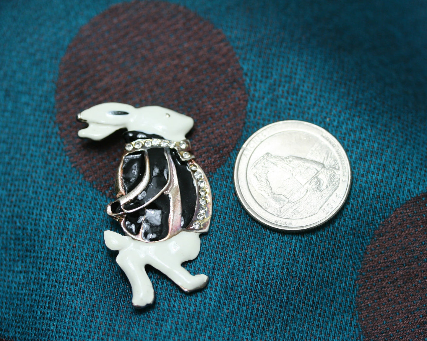 Rhinestone Easter Bunny Rabbit Brooch, Black & White Enamel Rabbit Lapel Pin Brooch