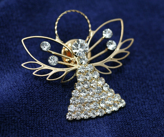 Angel Brooch Rhinestone Angel Pin Angel Jewelry, Rose Gold Plated Angel Pin, Tac Angel Pin
