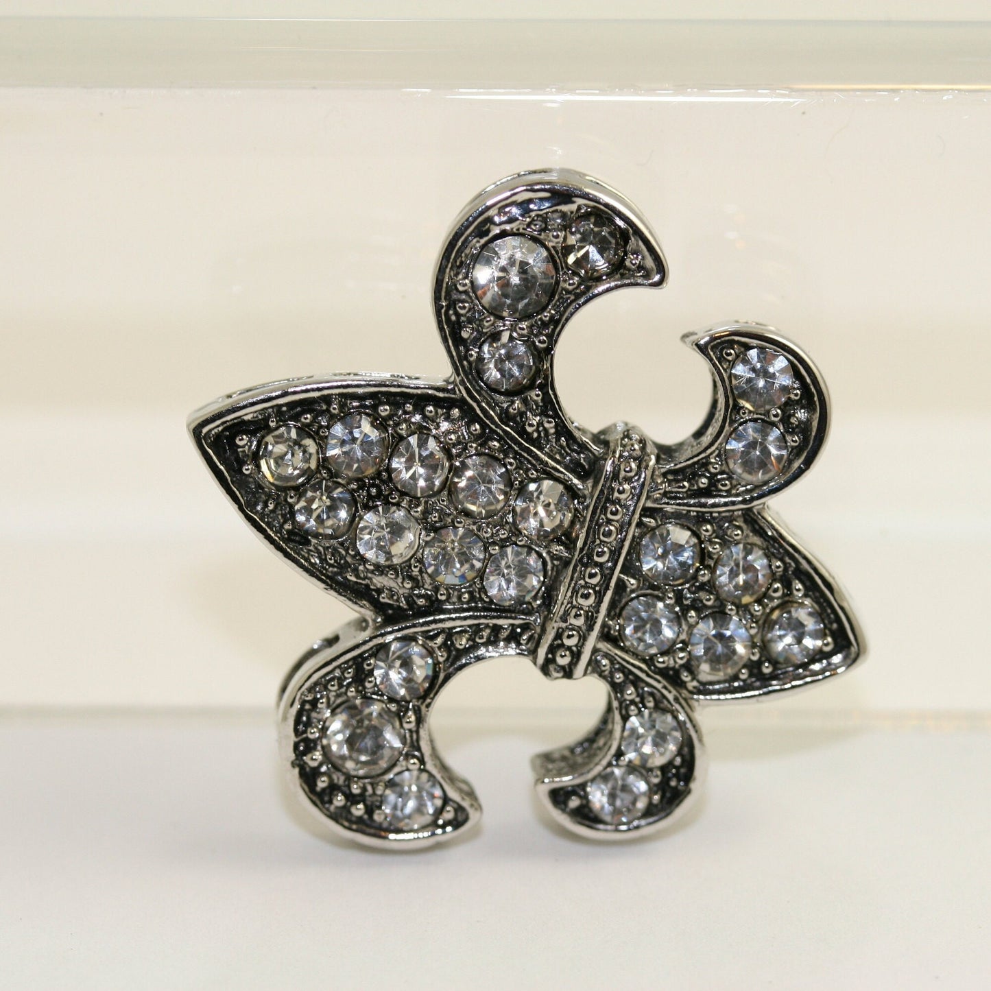 Rhinestone Fleur De Lis Crystal France Paris Lys Flower Pin Brooch