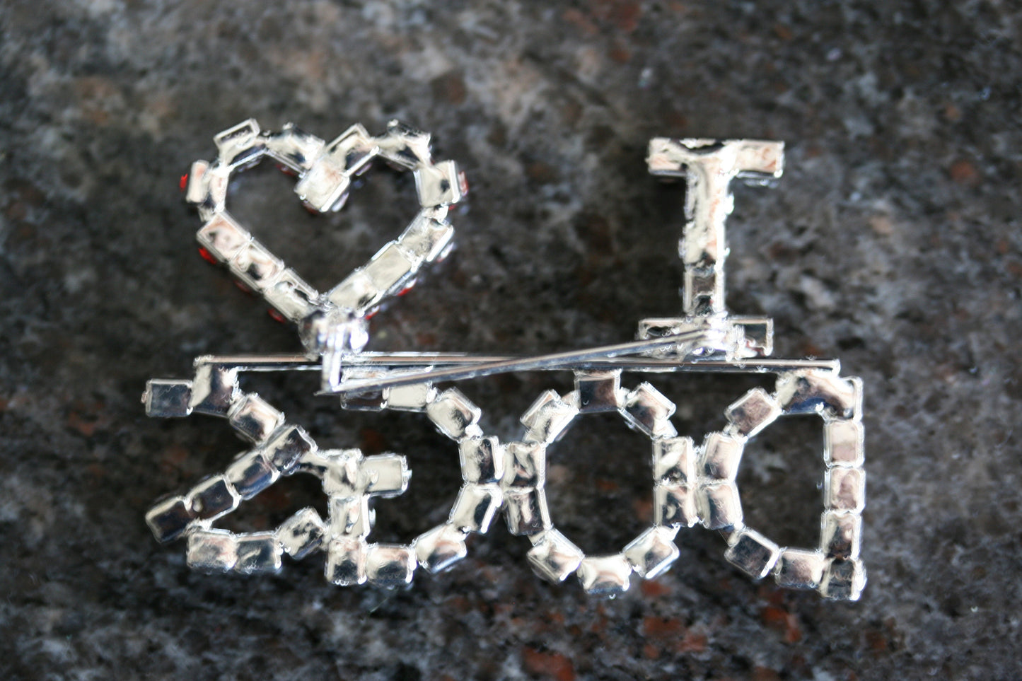 I Love Dogs Red Crystal Heart Brooch Silver Tone Rhinestone Puppy Dog Pin