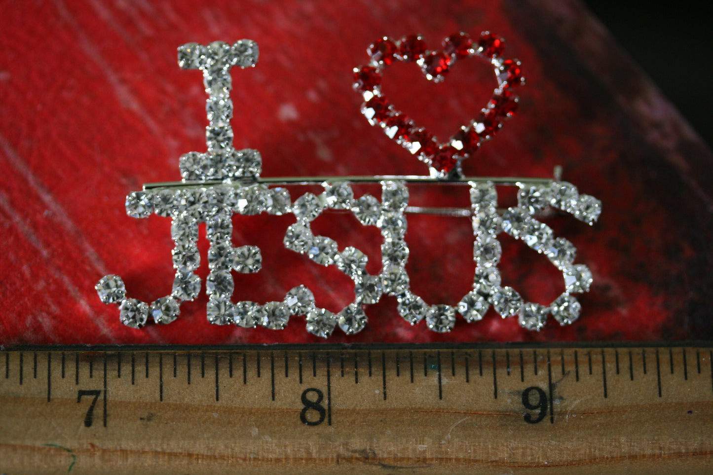 Rhinestone I Love Jesus Pin Brooch Austrian Crystal Handmade "I Love Jesus" Lapel Pin