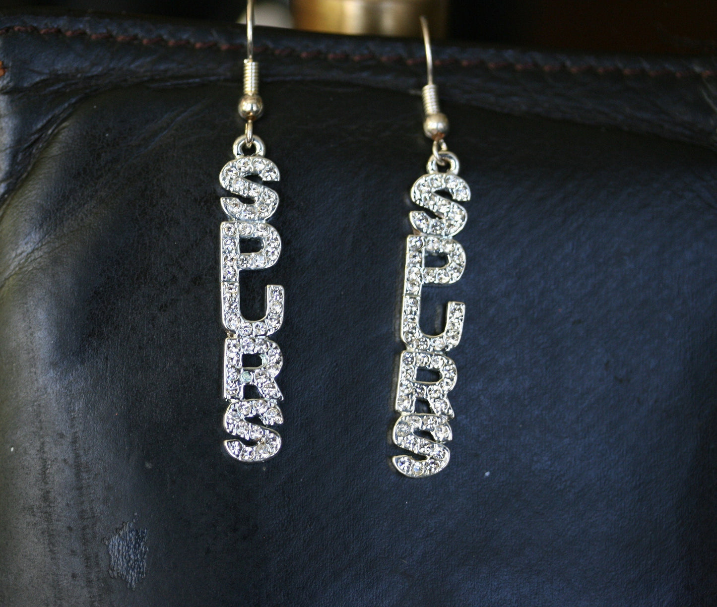 San Antonio SPURS Earrings Rhinestone Word SPURS Earrings. SPURS Dangle Earrings