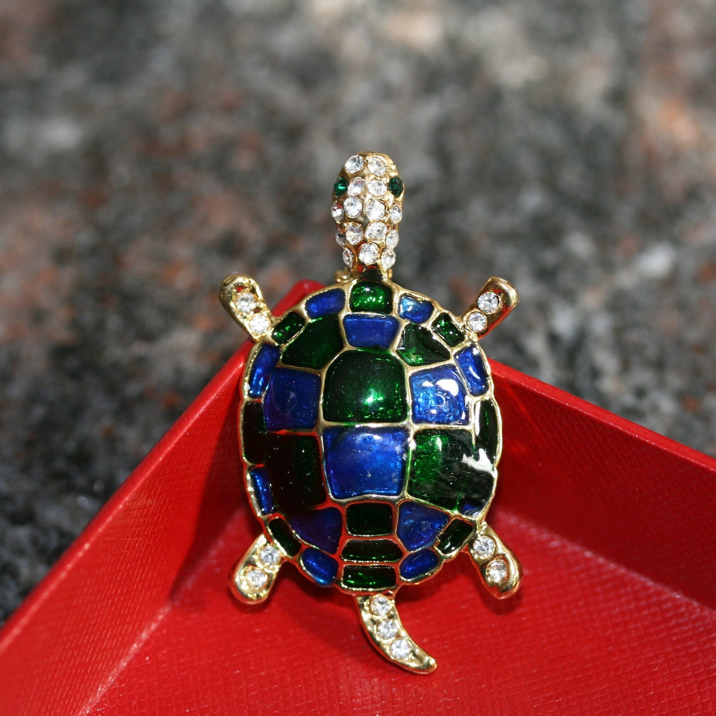 Blue and Green Enamel Rhinestone Turtle Brooch Pin Sea Turtle Jewelry