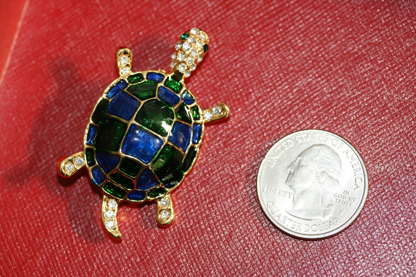 Blue and Green Enamel Rhinestone Turtle Brooch Pin Sea Turtle Jewelry