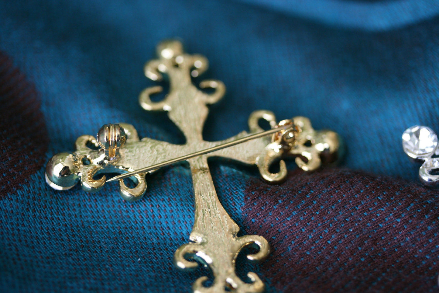 Vintage Rhinestone Cross Brooch, Gold Cross Pin, Silver Cross Pin