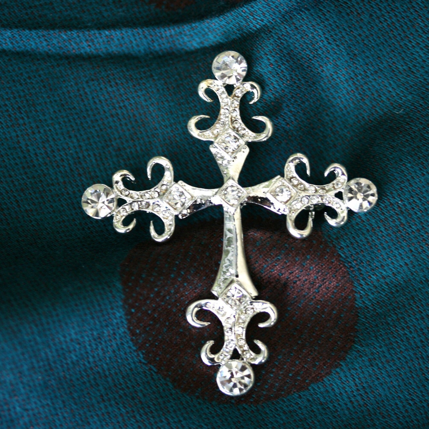Vintage Rhinestone Cross Brooch, Gold Cross Pin, Silver Cross Pin