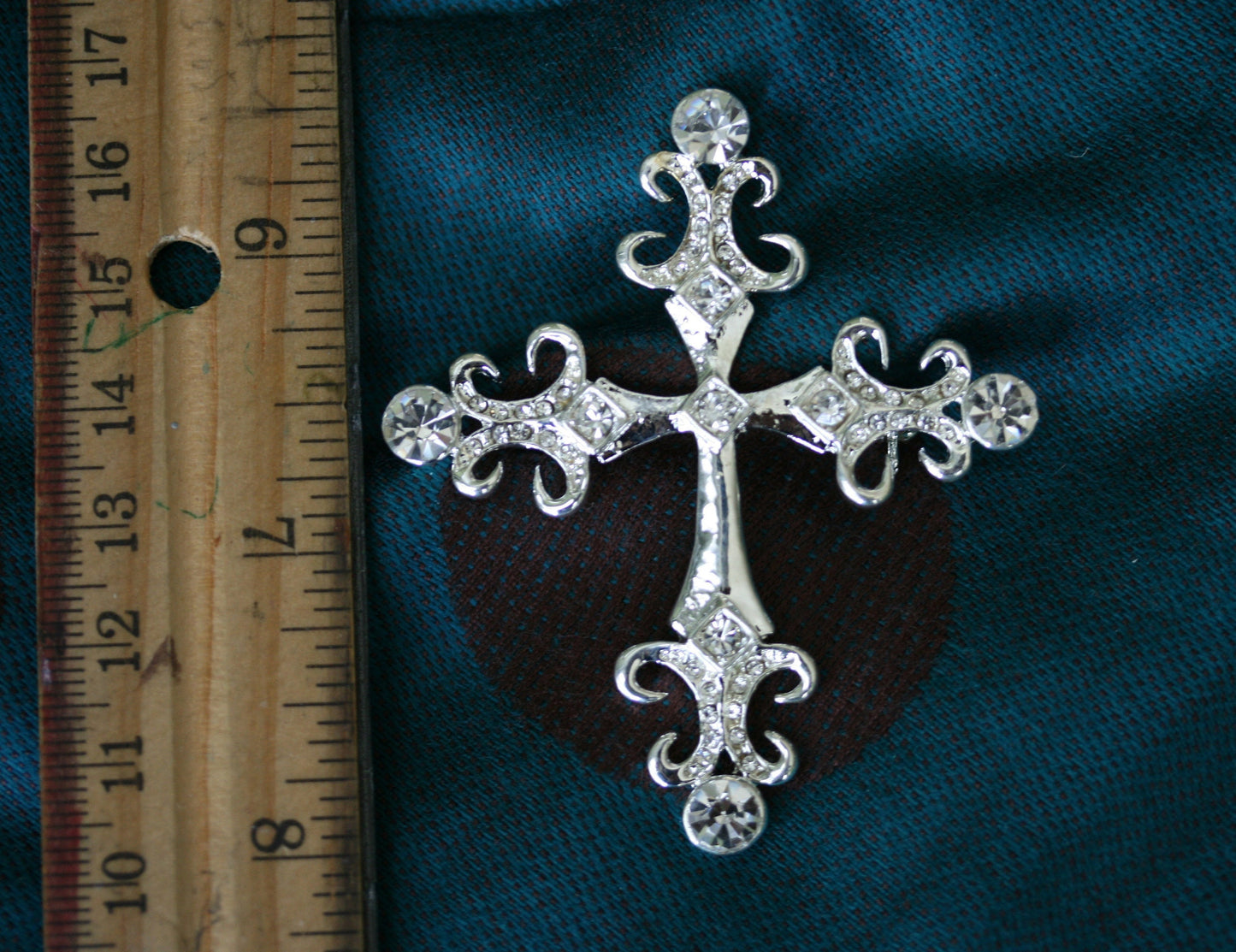 Vintage Rhinestone Cross Brooch, Gold Cross Pin, Silver Cross Pin