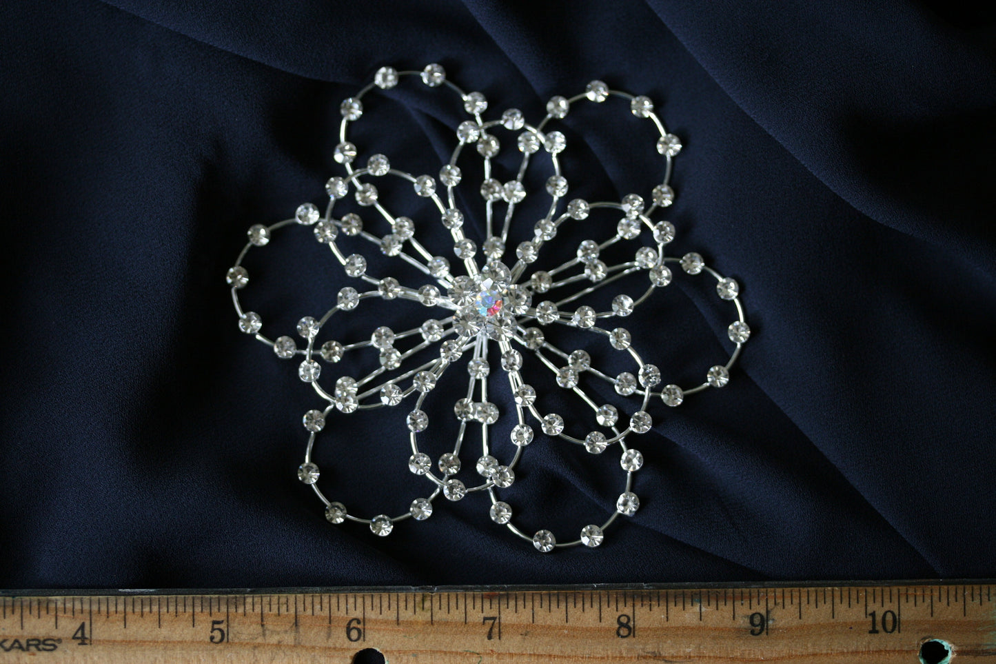 Large Rhinestone Flower Brooch-Pin Silver-Tone, Wedding Flower Pin