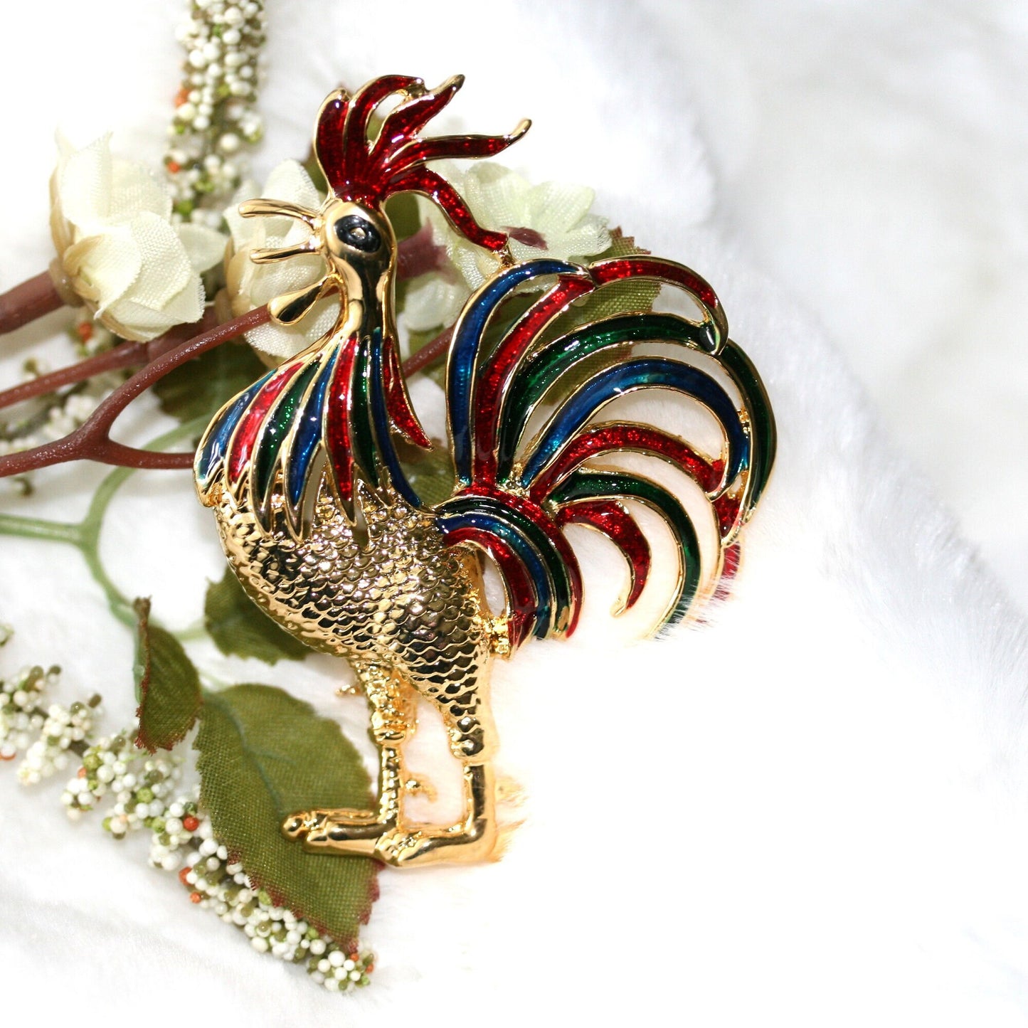 Vintage Brooch, Beautiful Rooster Enamel Brooch