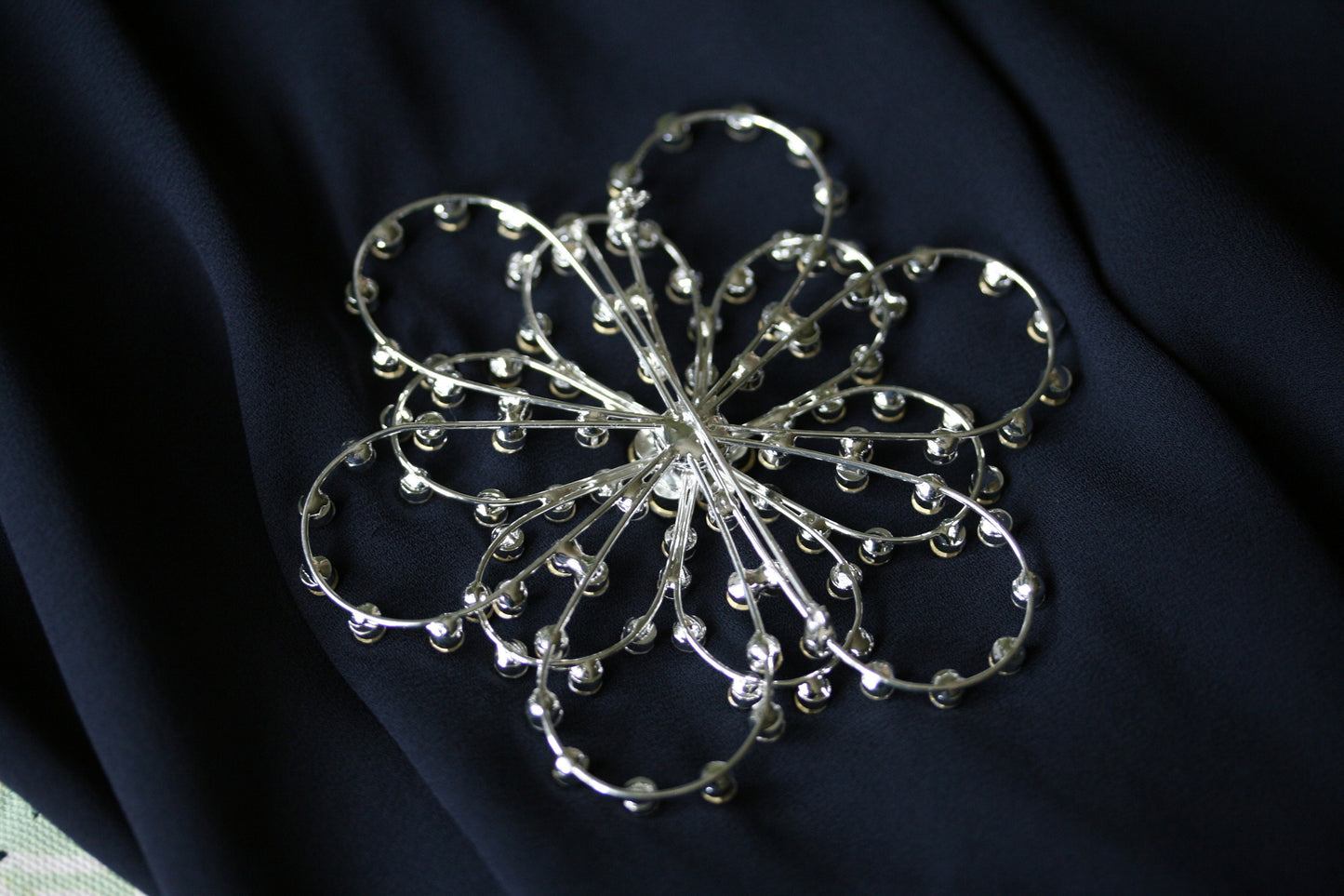 Large Rhinestone Flower Brooch-Pin Silver-Tone, Wedding Flower Pin