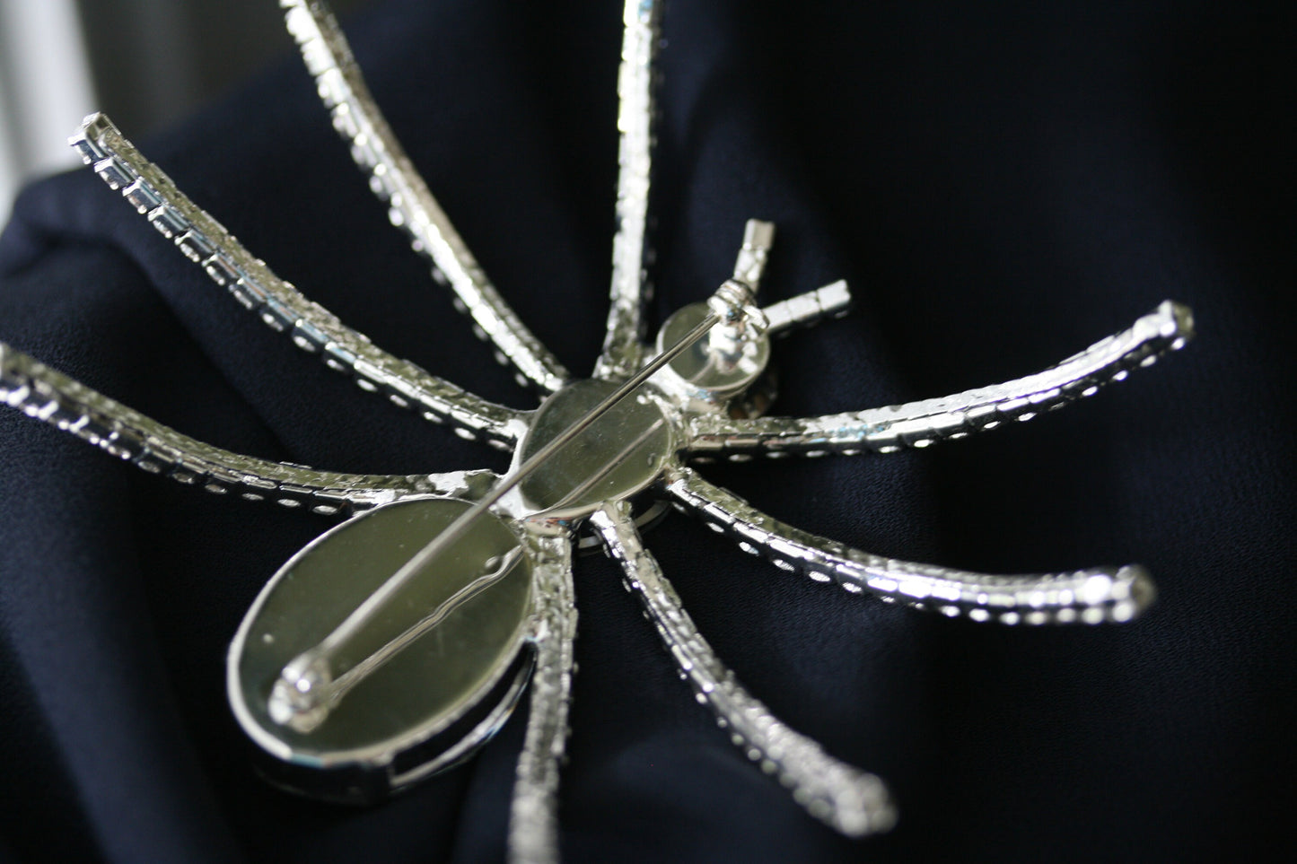 Silver Tone Clear Rhinestone 3D Halloween Spider Pin Brooch, Large Spider Pin