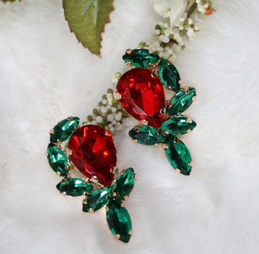 Rhinestone Stud Bridal Earrings, Christmas Earrings, Woman Earring , Xmas Earring, Holiday Earring Gift