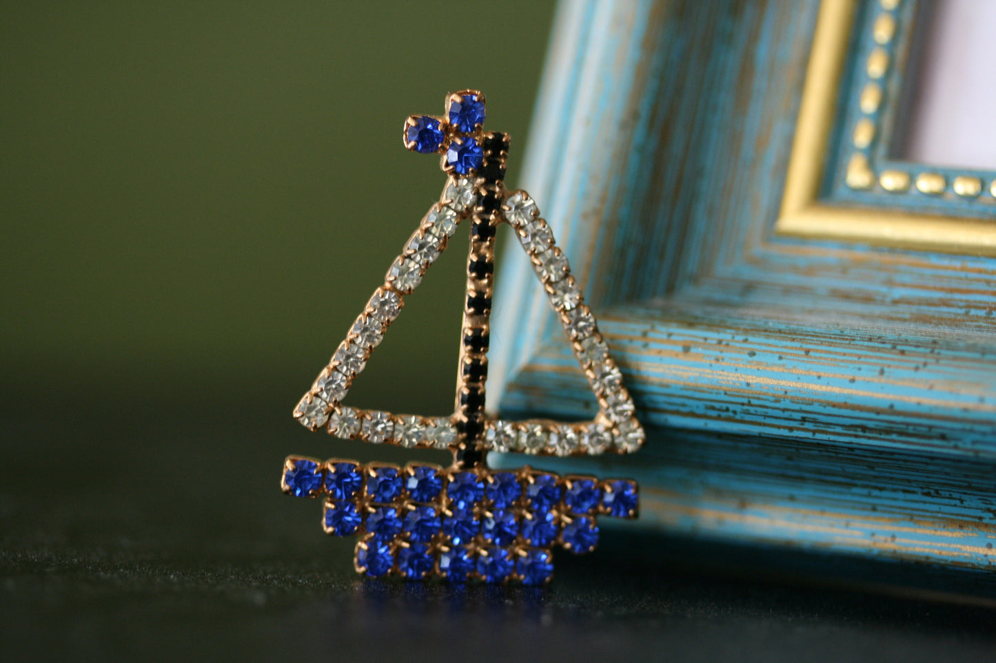 Sail Boat PIN BROOCH RHINESTONE Blue Crystal