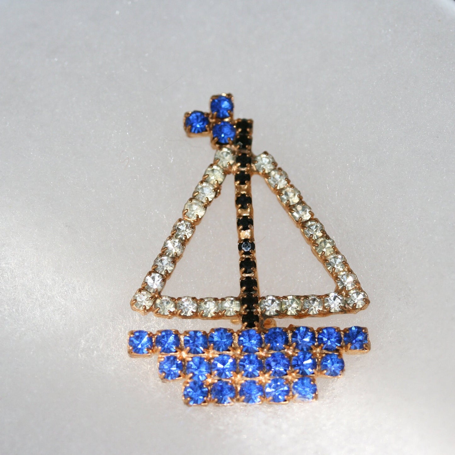Sail Boat PIN BROOCH RHINESTONE Blue Crystal
