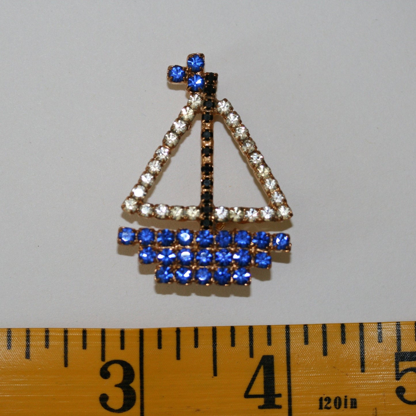 Sail Boat PIN BROOCH RHINESTONE Blue Crystal