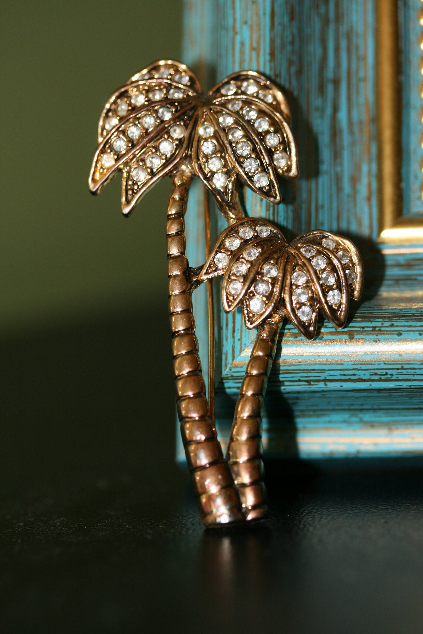 Palm Tree Pin Miami Hawaii Rhinestone Crystal Brooch Vintage Palm Tree Brooches