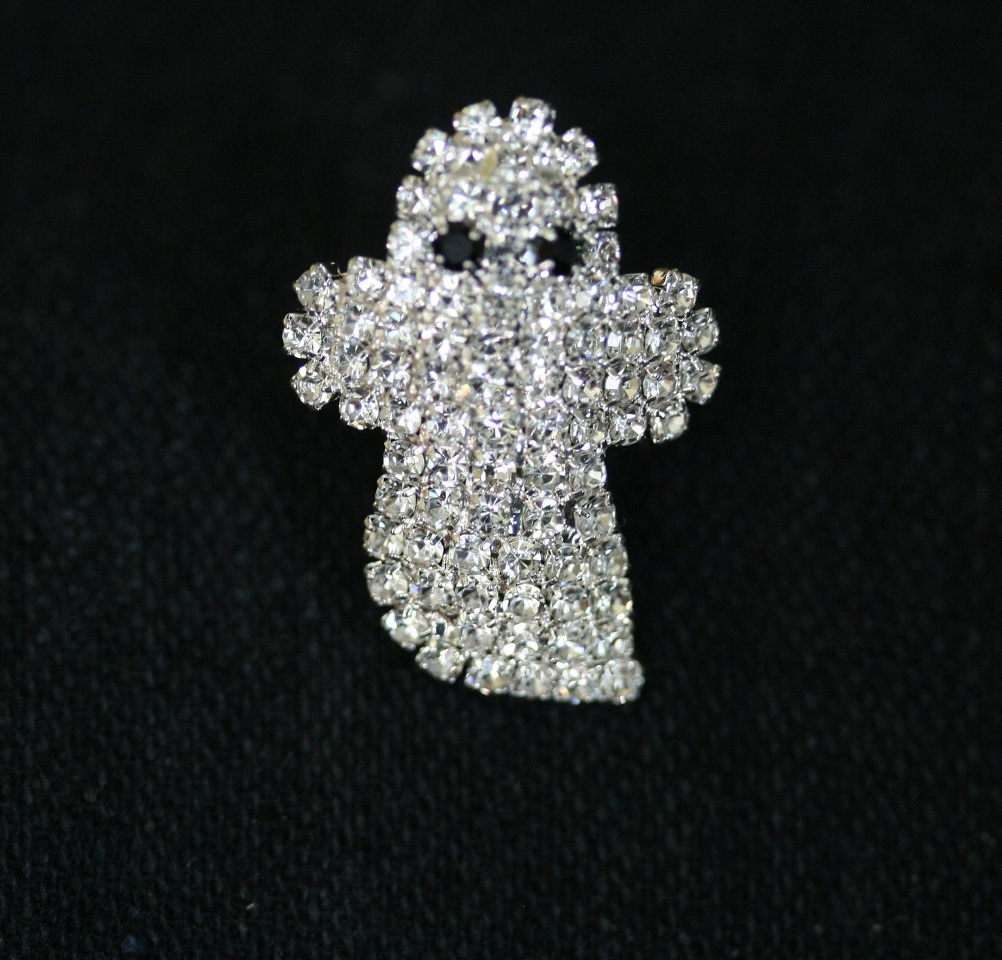 Adorable Rhinestone Baby Ghost Halloween Pin Brooch, Silver Planted Ghost Earrings, Halloween Costume Ghost Jewelry Set
