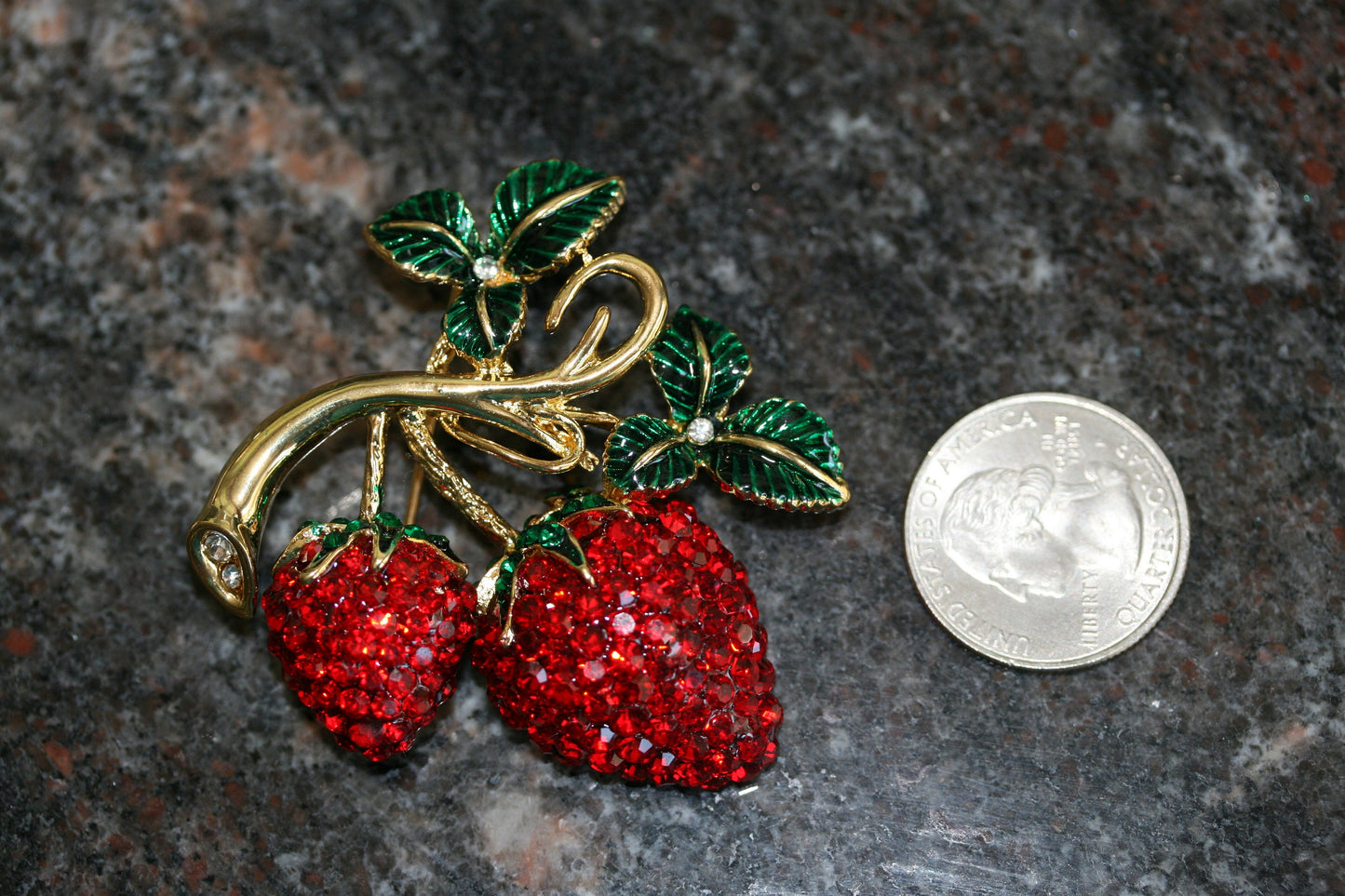 Enamel & Crystal Strawberry Brooch Pin and Pendant, Fruit Ruby Red Crystal Strawberry Brooch