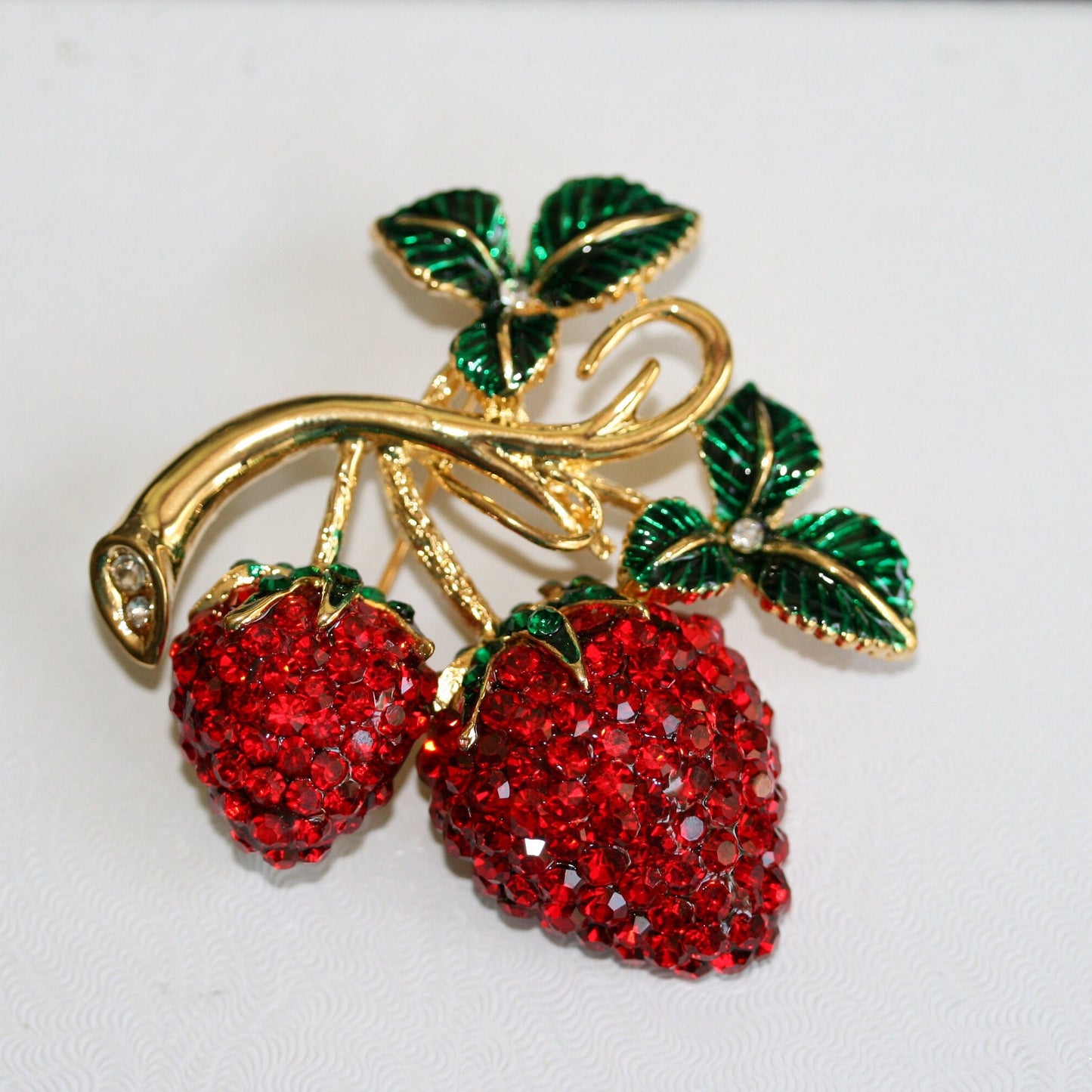 Enamel & Crystal Strawberry Brooch Pin and Pendant, Fruit Ruby Red Crystal Strawberry Brooch