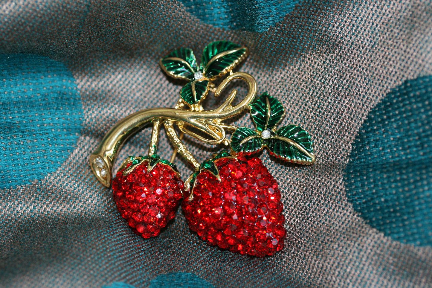 Enamel & Crystal Strawberry Brooch Pin and Pendant, Fruit Ruby Red Crystal Strawberry Brooch
