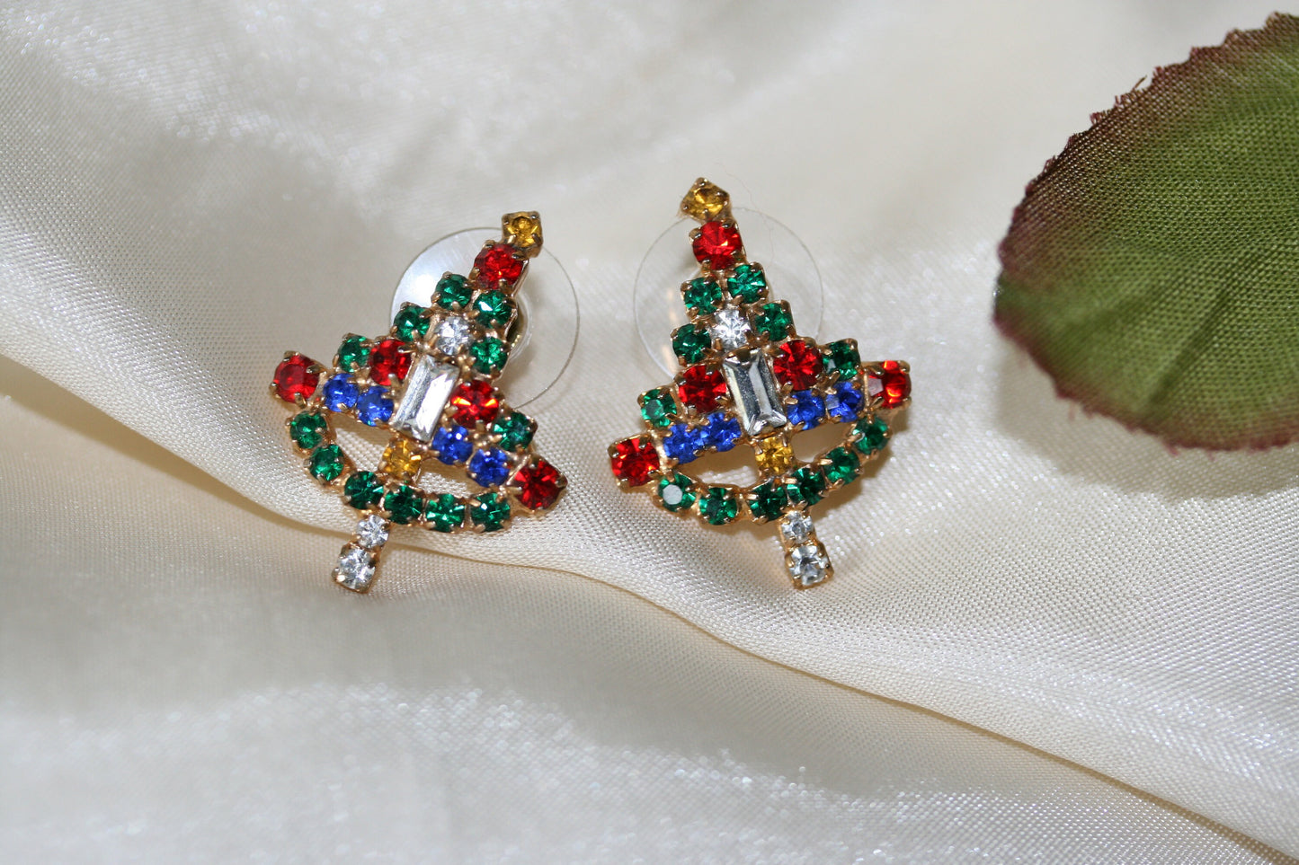 Christmas Tree Rhinestone Post Earrings Xmas Tree Stud Earrings