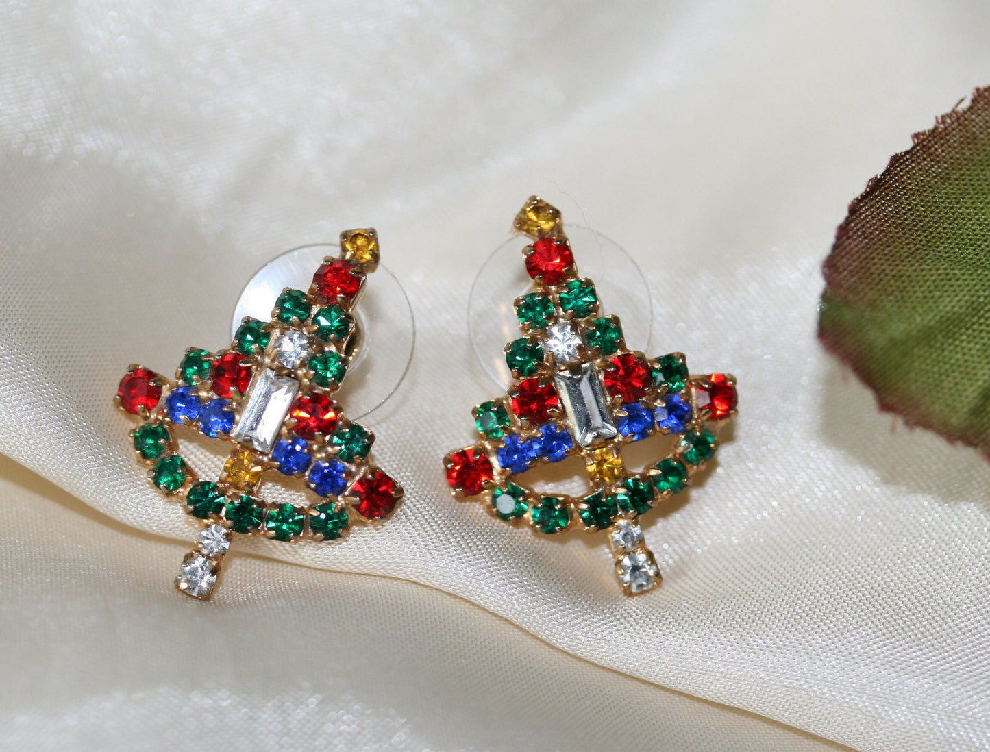 Christmas Tree Rhinestone Post Earrings Xmas Tree Stud Earrings