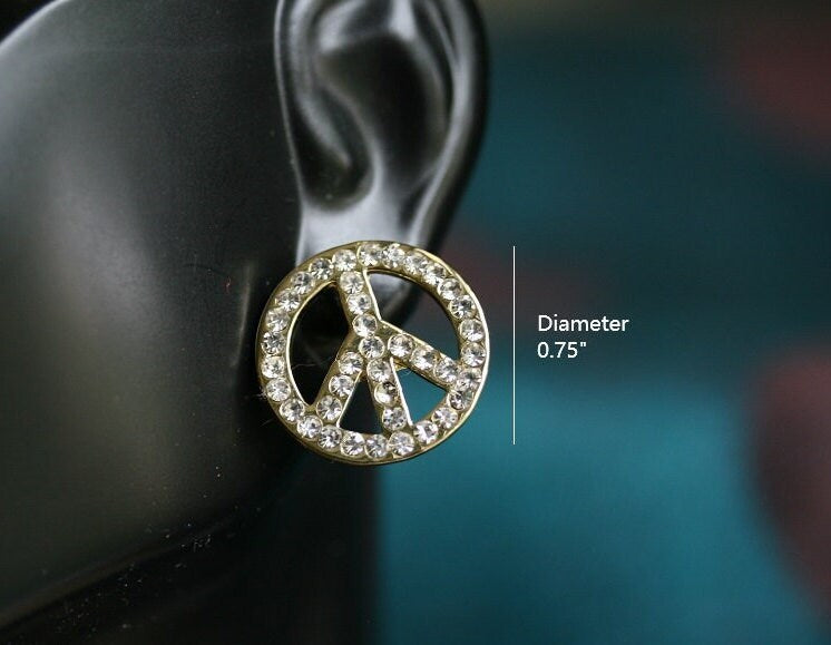 Peace Symbol Earrings, CZ Diamond Peace Sign Studs Earring, Rhinestone Women's Classic PEACE Earring