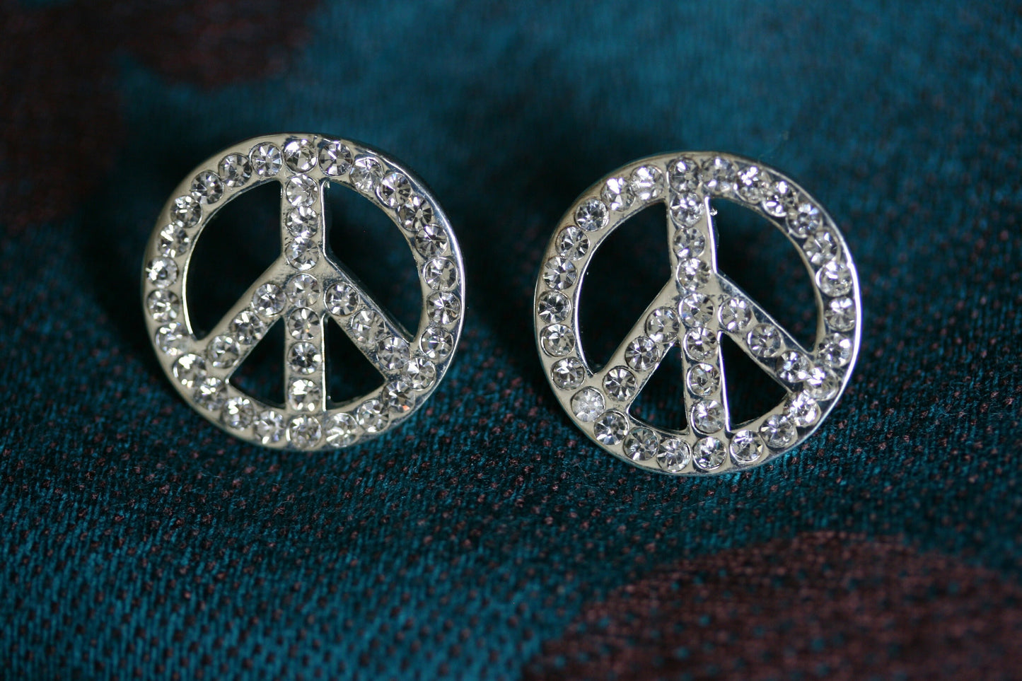 Peace Symbol Earrings, CZ Diamond Peace Sign Studs Earring, Rhinestone Women's Classic PEACE Earring