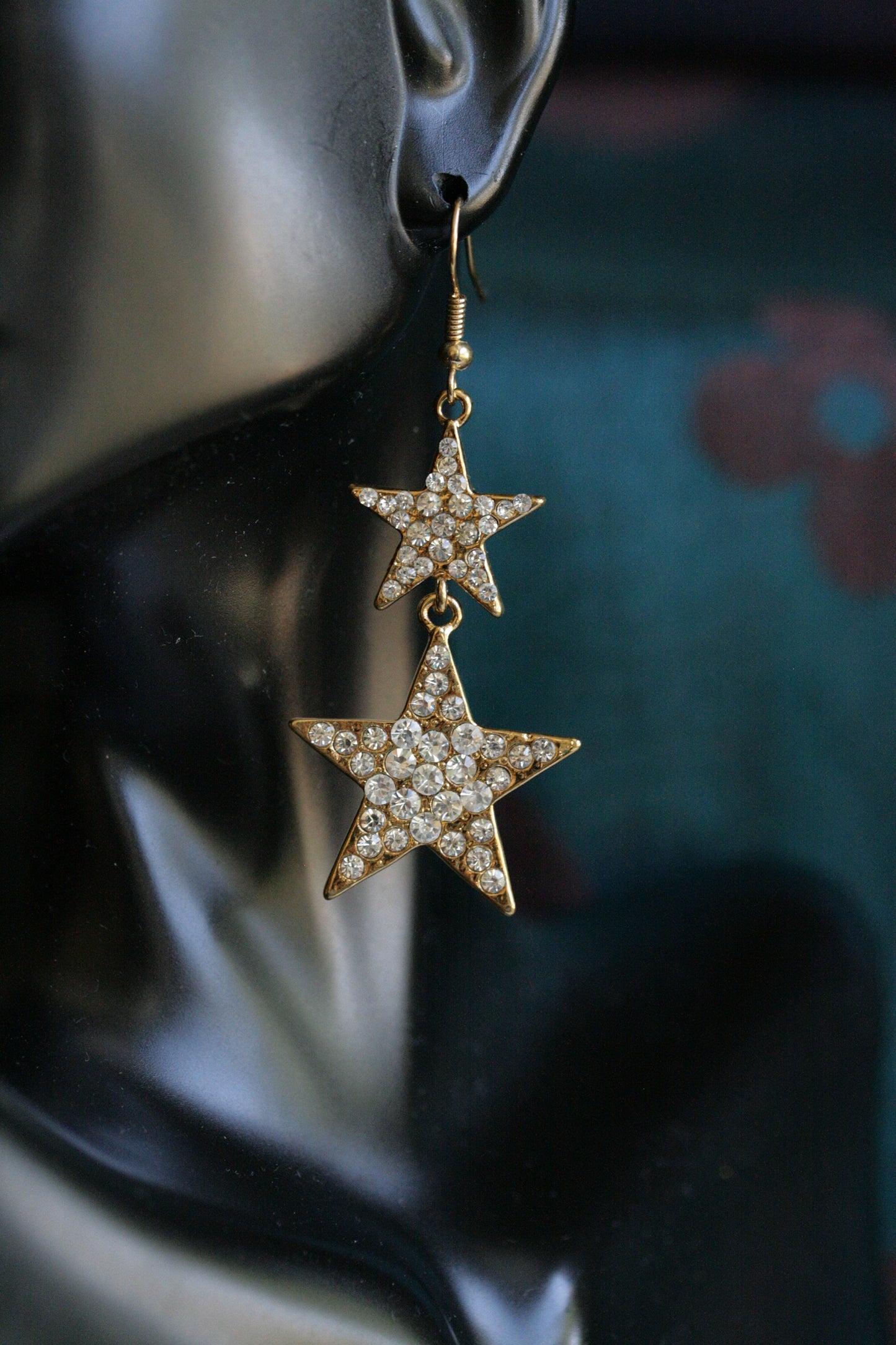 Linked Rhinestone Stars Drop Earrings, Taxes Star Dangle Earrings, Gold Star Earrings