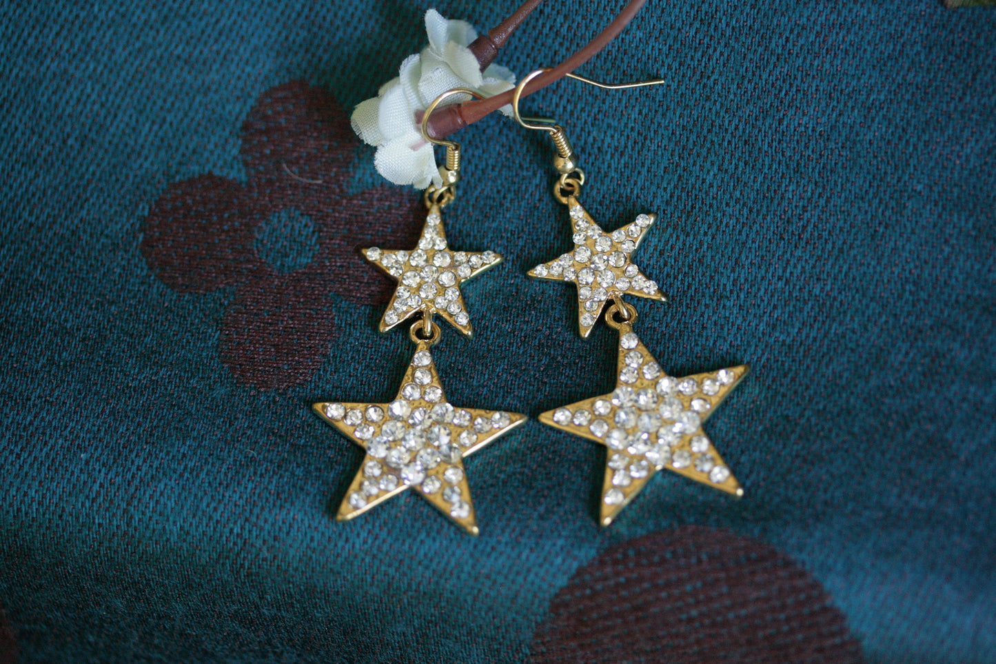 Linked Rhinestone Stars Drop Earrings, Taxes Star Dangle Earrings, Gold Star Earrings