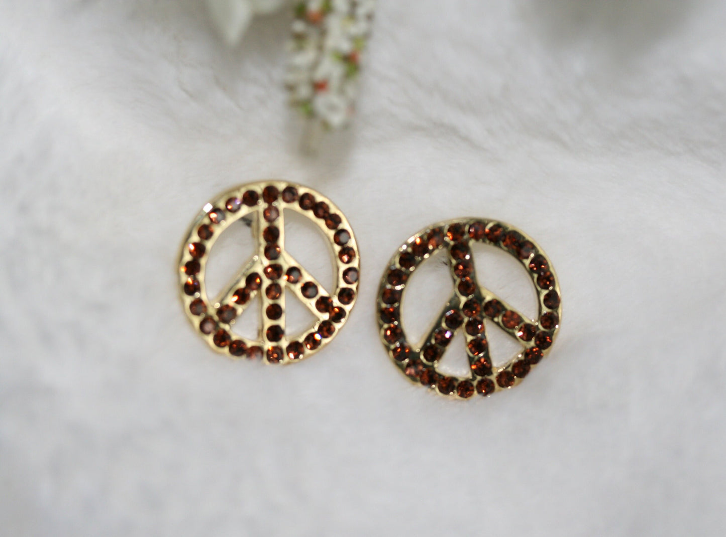 Peace Symbol Earrings, CZ Diamond Peace Sign Studs Earring, Rhinestone Women's Classic PEACE Earring