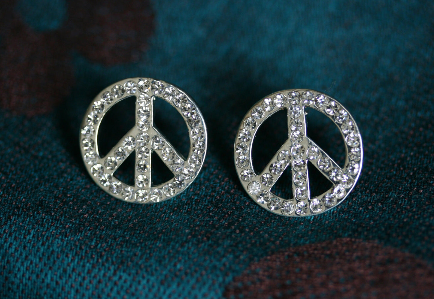 Peace Symbol Earrings, CZ Diamond Peace Sign Studs Earring, Rhinestone Women's Classic PEACE Earring