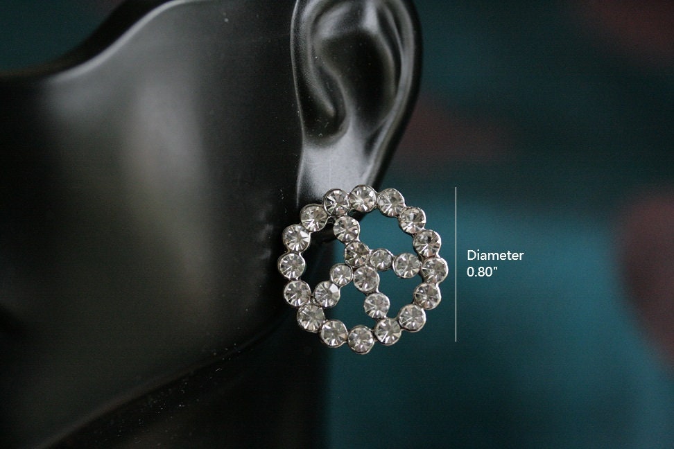 Peace Symbol Earrings, CZ Diamond Peace Sign Studs Earring, Rhinestone Women's Classic PEACE Earring