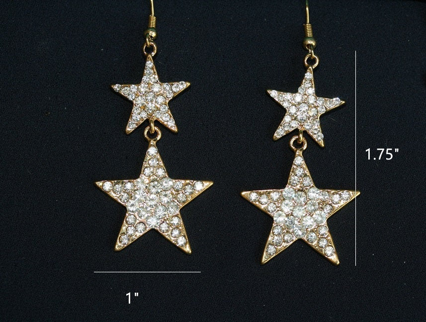 Linked Rhinestone Stars Drop Earrings, Taxes Star Dangle Earrings, Gold Star Earrings