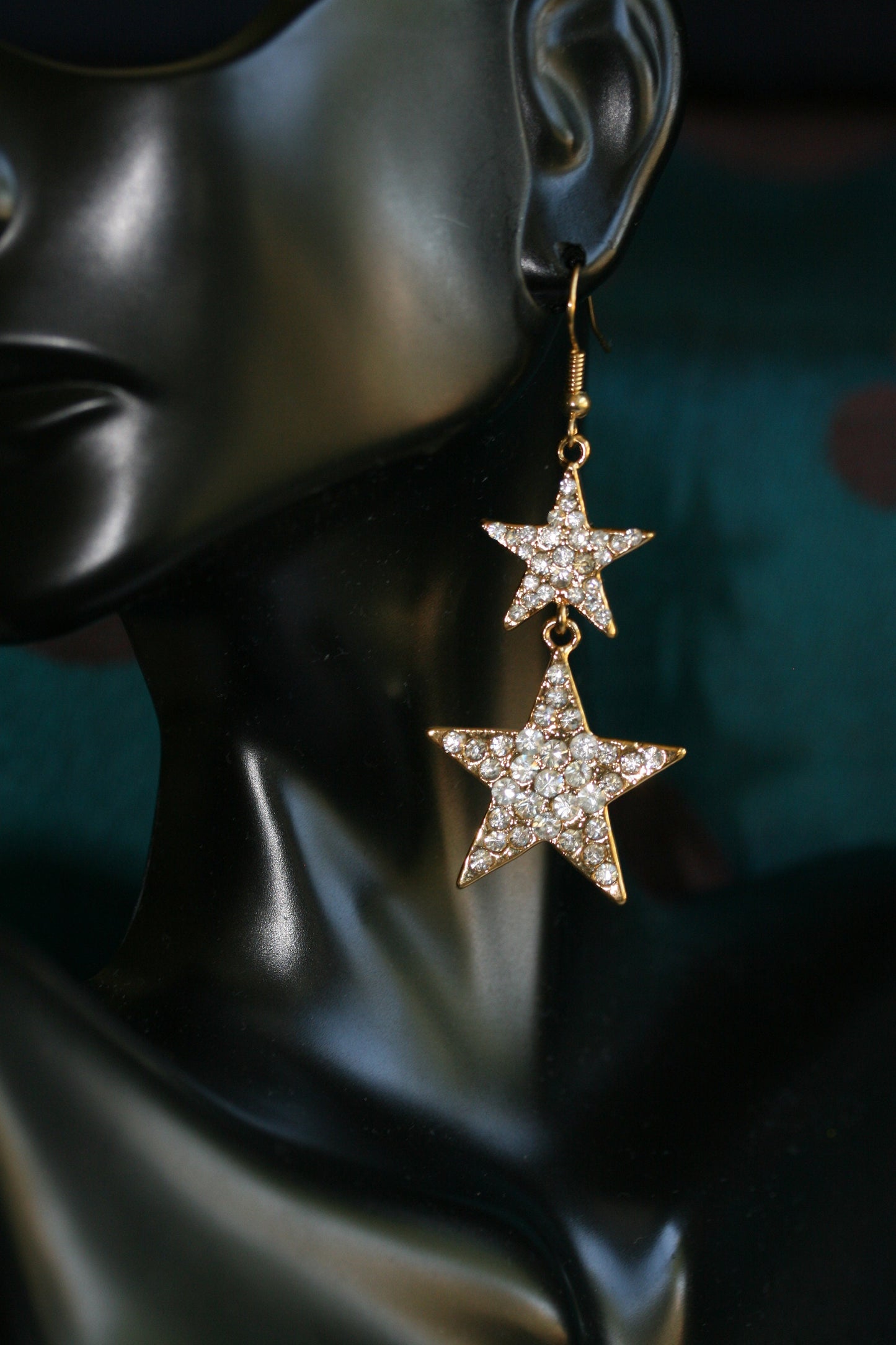 Linked Rhinestone Stars Drop Earrings, Taxes Star Dangle Earrings, Gold Star Earrings